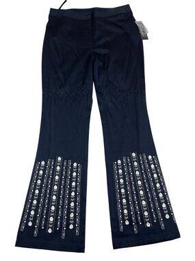Inc Women’s Stretch Petite Black Flared Pants W/ Floral Embroidery Size 6P